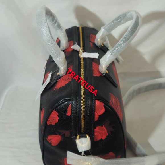 Rowan Large Satchel Bag With Floral Print CCE27 Black Red Packed - Picture 11 of 16